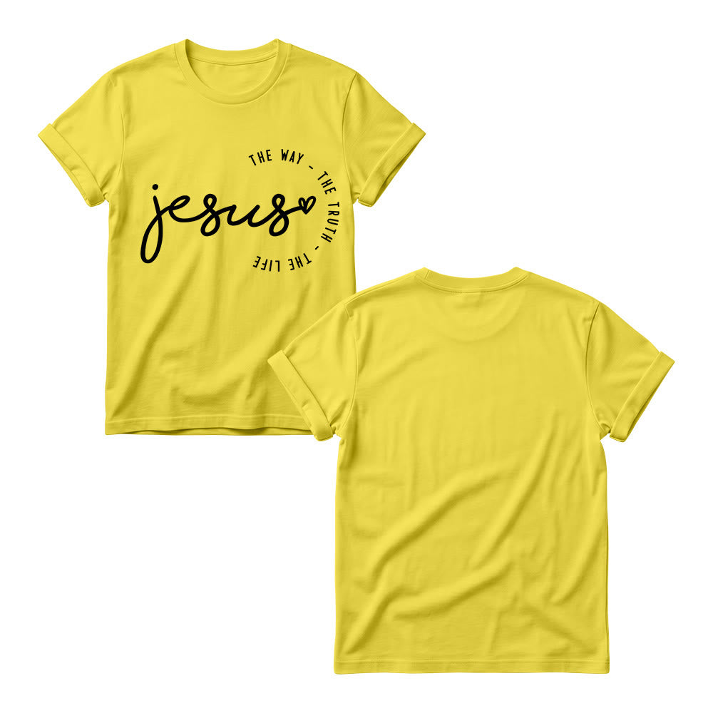 Christianartworkshop Handgeschriebenes Jesus-Herz-Akzent-Bogen-T-Shirt für Damen mit Rundhalsausschnitt – Der Weg, die Wahrheit, das Leben - image 7