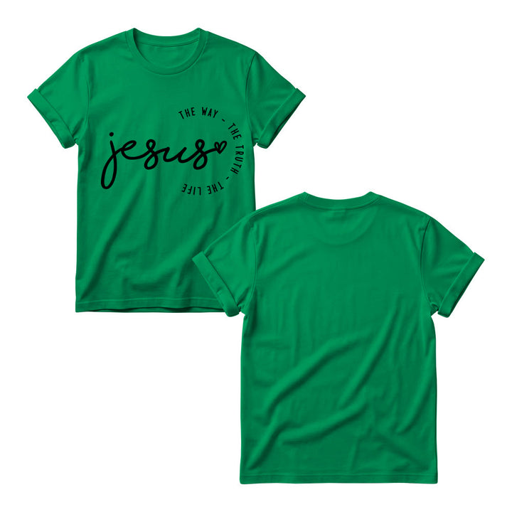 Christianartworkshop Handgeschriebenes Jesus-Herz-Akzent-Bogen-T-Shirt für Damen mit Rundhalsausschnitt – Der Weg, die Wahrheit, das Leben - image 17