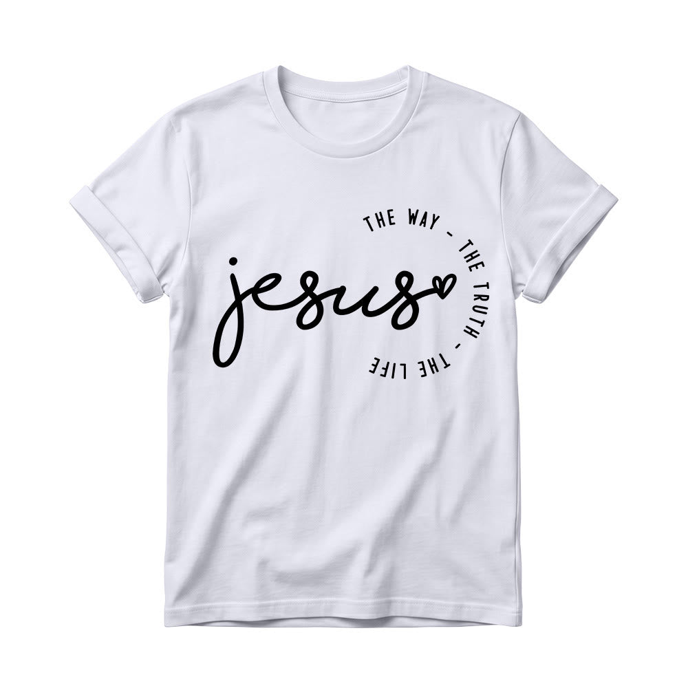 Christianartworkshop Handgeschriebenes Jesus-Herz-Akzent-Bogen-T-Shirt für Damen mit Rundhalsausschnitt – Der Weg, die Wahrheit, das Leben - Weiß - 4XL - image 4