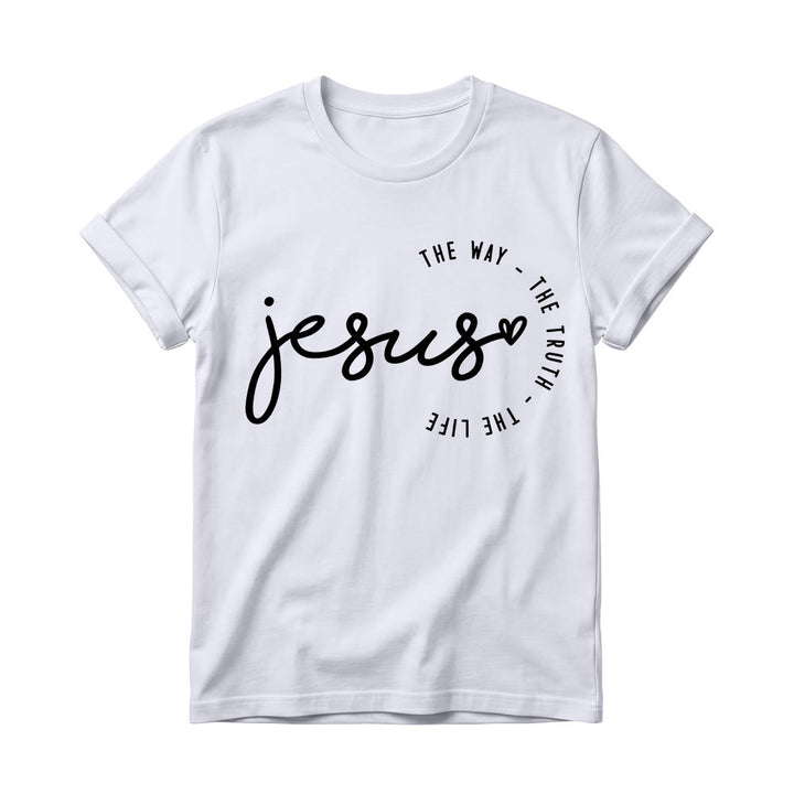 Christianartworkshop Handgeschriebenes Jesus-Herz-Akzent-Bogen-T-Shirt für Damen mit Rundhalsausschnitt – Der Weg, die Wahrheit, das Leben - Weiß - 4XL - image 4