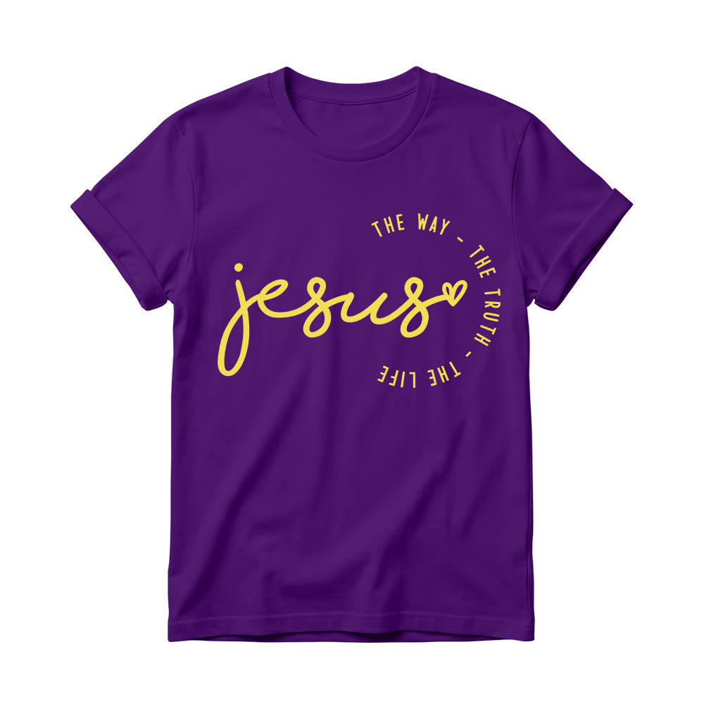 Christianartworkshop Handgeschriebenes Jesus-Herz-Akzent-Bogen-T-Shirt für Damen mit Rundhalsausschnitt – Der Weg, die Wahrheit, das Leben - Lila - 4XL - image 12