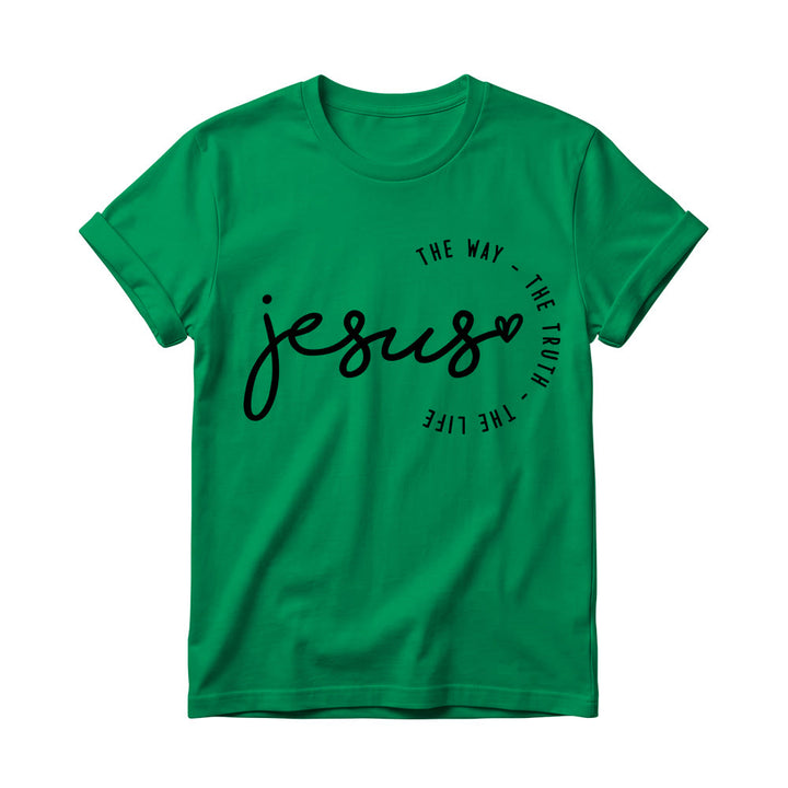 Christianartworkshop Handgeschriebenes Jesus-Herz-Akzent-Bogen-T-Shirt für Damen mit Rundhalsausschnitt – Der Weg, die Wahrheit, das Leben - Grün - 4XL - image 16