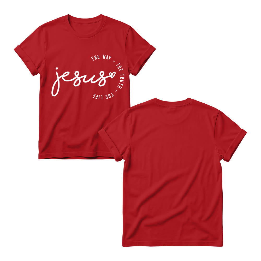 Christianartworkshop Handgeschriebenes Jesus-Herz-Akzent-Bogen-T-Shirt für Damen mit Rundhalsausschnitt – Der Weg, die Wahrheit, das Leben - image 15