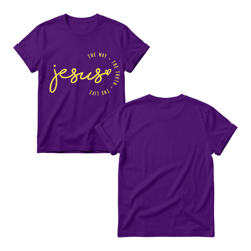 Christianartworkshop Handgeschriebenes Jesus-Herz-Akzent-Bogen-T-Shirt für Damen mit Rundhalsausschnitt – Der Weg, die Wahrheit, das Leben - image 13