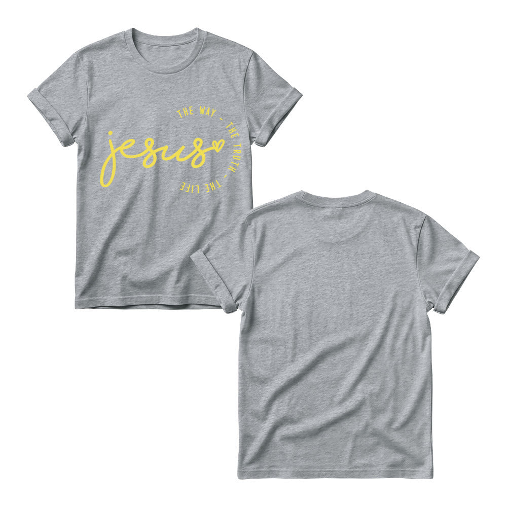 Christianartworkshop Handgeschriebenes Jesus-Herz-Akzent-Bogen-T-Shirt für Damen mit Rundhalsausschnitt – Der Weg, die Wahrheit, das Leben - image 9