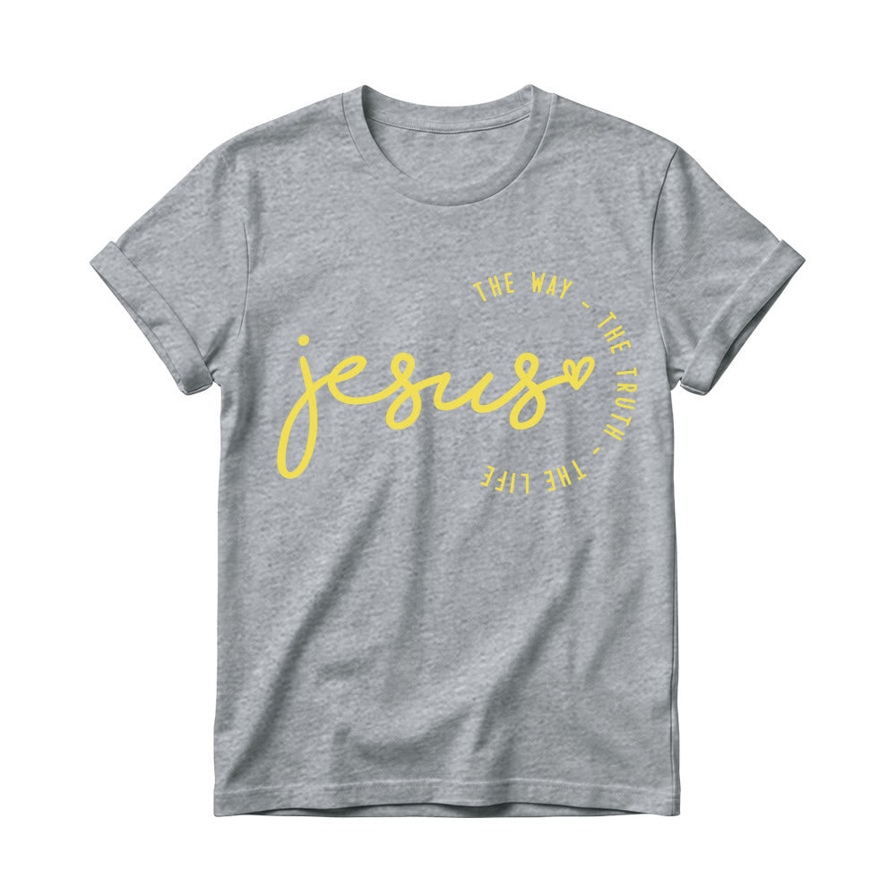 Christianartworkshop Handgeschriebenes Jesus-Herz-Akzent-Bogen-T-Shirt für Damen mit Rundhalsausschnitt – Der Weg, die Wahrheit, das Leben - Grau - 4XL - image 8