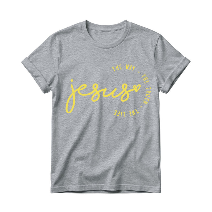 Christianartworkshop Handgeschriebenes Jesus-Herz-Akzent-Bogen-T-Shirt für Damen mit Rundhalsausschnitt – Der Weg, die Wahrheit, das Leben - Grau - 4XL - image 8