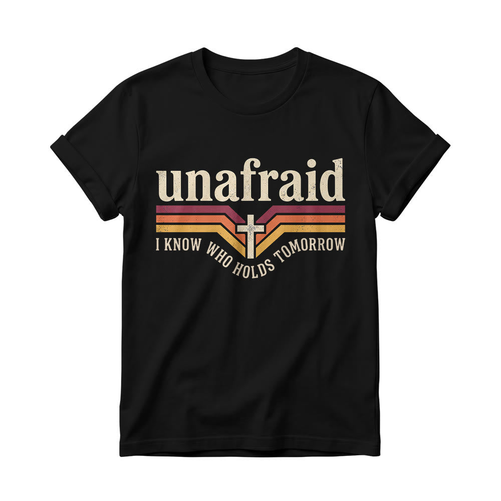 Christianartworkshop Retro-Streifen-T-Shirt mit Kreuz, abgerundetem Saum und Slogan „Unafraid“ für Damen - Schwarz - 4XL - image 2