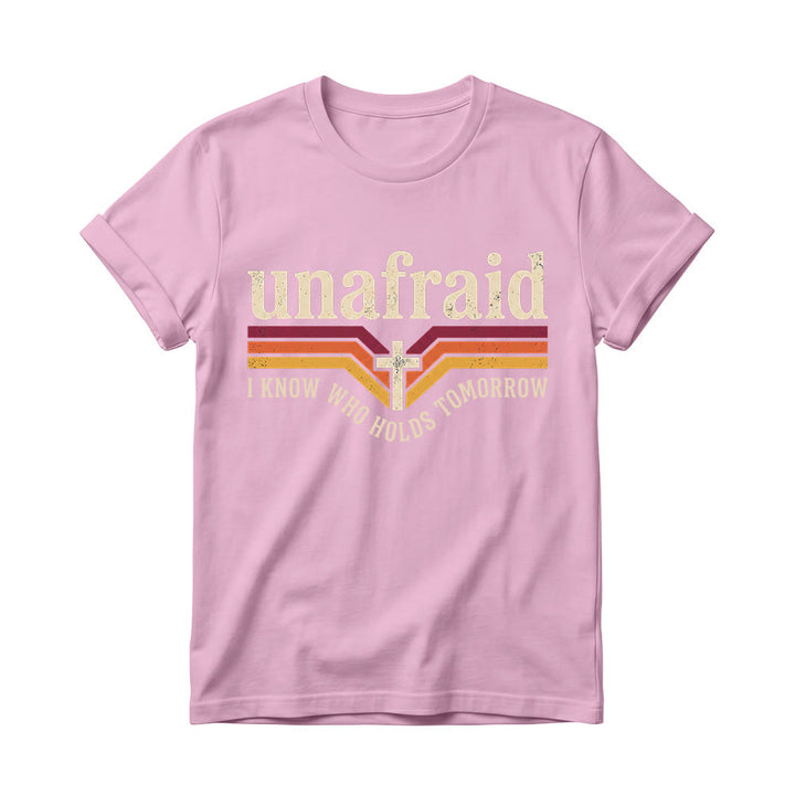 Christianartworkshop Retro-Streifen-T-Shirt mit Kreuz, abgerundetem Saum und Slogan „Unafraid“ für Damen - Rosa - 4XL - image 4