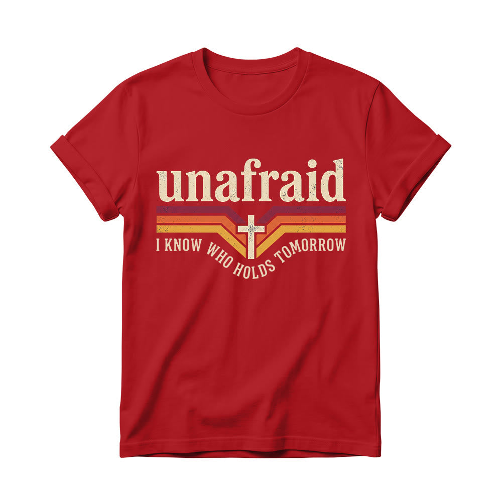 Christianartworkshop Retro-Streifen-T-Shirt mit Kreuz, abgerundetem Saum und Slogan „Unafraid“ für Damen - Rot - 4XL - image 14