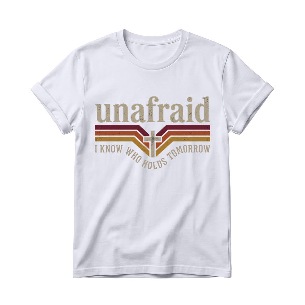 Christianartworkshop Retro-Streifen-T-Shirt mit Kreuz, abgerundetem Saum und Slogan „Unafraid“ für Damen - Weiß - 4XL - image 6