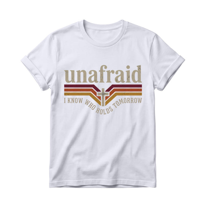 Christianartworkshop Retro-Streifen-T-Shirt mit Kreuz, abgerundetem Saum und Slogan „Unafraid“ für Damen - Weiß - 4XL - image 6
