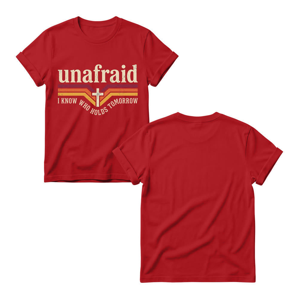 Christianartworkshop Retro-Streifen-T-Shirt mit Kreuz, abgerundetem Saum und Slogan „Unafraid“ für Damen - image 15