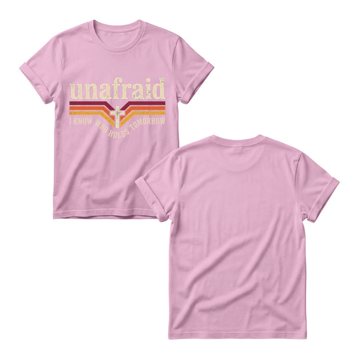 Christianartworkshop Retro-Streifen-T-Shirt mit Kreuz, abgerundetem Saum und Slogan „Unafraid“ für Damen - image 5