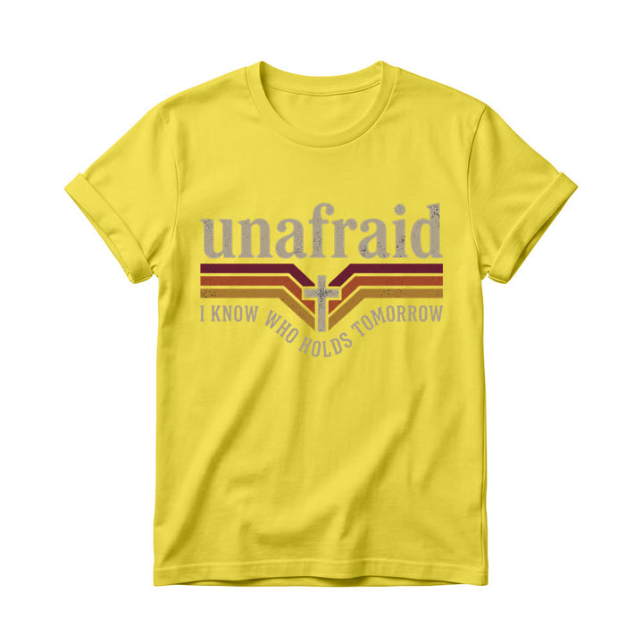 Christianartworkshop Retro-Streifen-T-Shirt mit Kreuz, abgerundetem Saum und Slogan „Unafraid“ für Damen - Gelb - 4XL - image 8