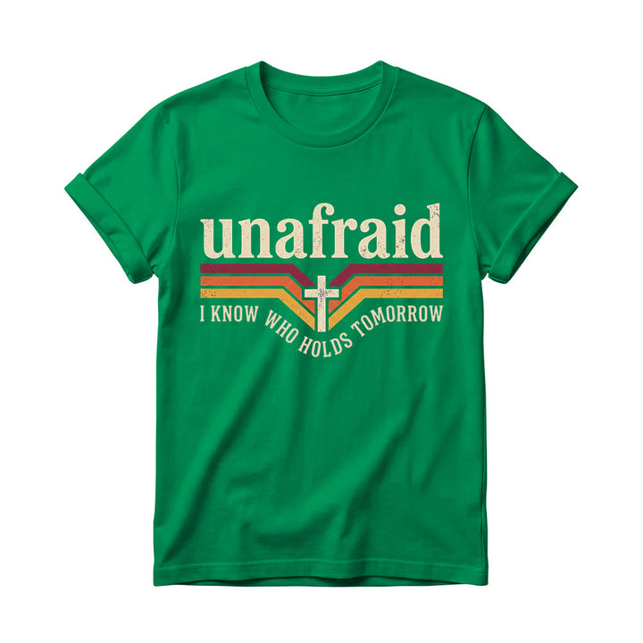 Christianartworkshop Retro-Streifen-T-Shirt mit Kreuz, abgerundetem Saum und Slogan „Unafraid“ für Damen - Grün - 4XL - image 16