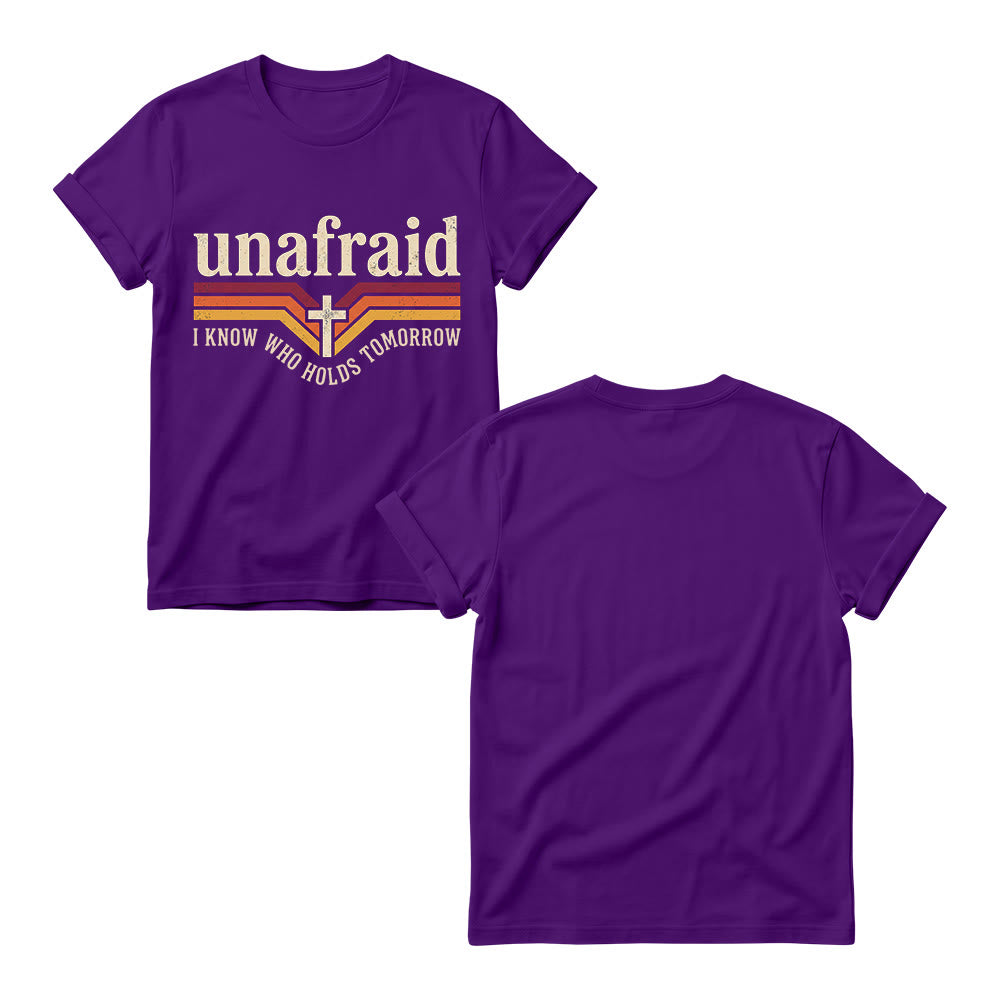 Christianartworkshop Retro-Streifen-T-Shirt mit Kreuz, abgerundetem Saum und Slogan „Unafraid“ für Damen - image 13