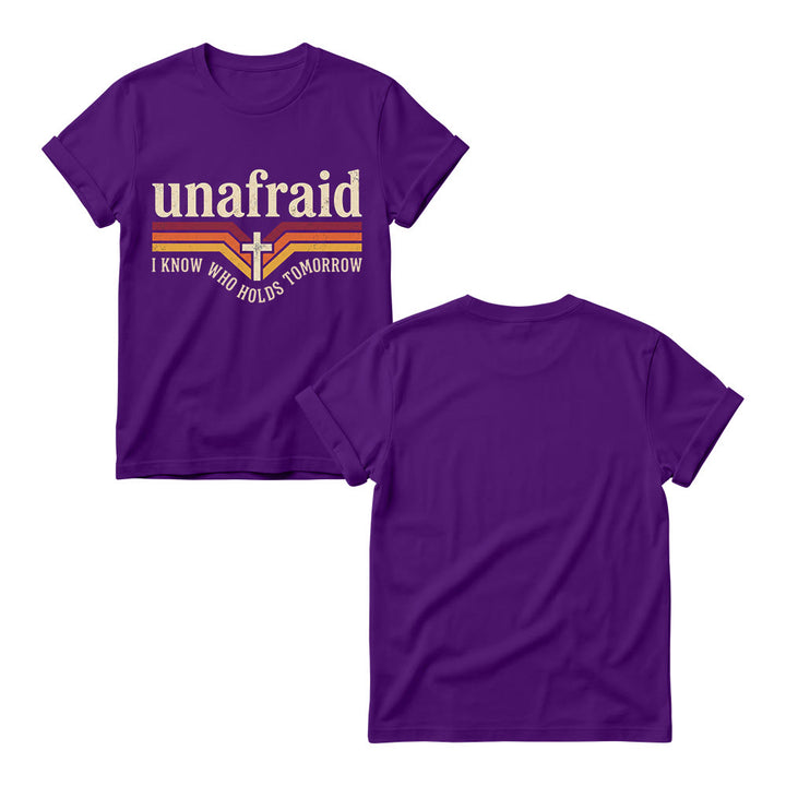 Christianartworkshop Retro-Streifen-T-Shirt mit Kreuz, abgerundetem Saum und Slogan „Unafraid“ für Damen - image 13