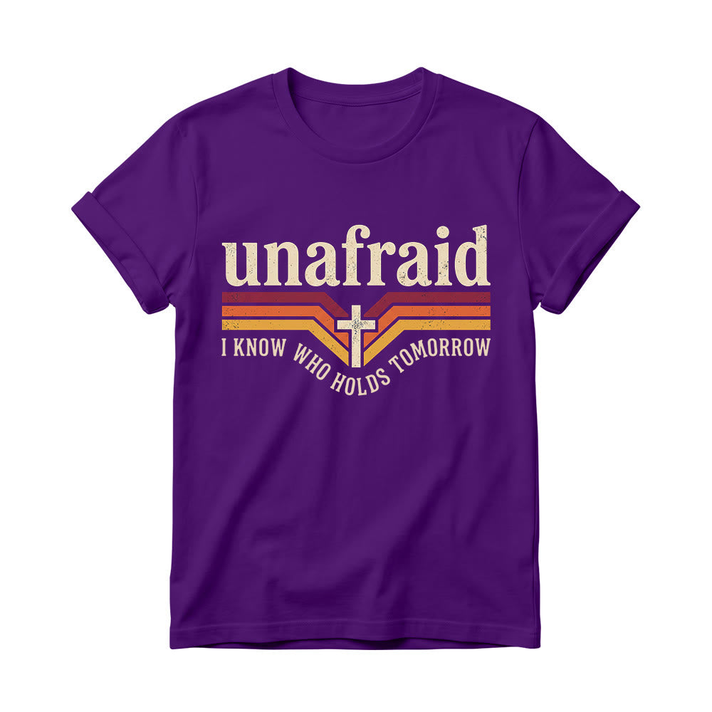 Christianartworkshop Retro-Streifen-T-Shirt mit Kreuz, abgerundetem Saum und Slogan „Unafraid“ für Damen - Lila - 4XL - image 12