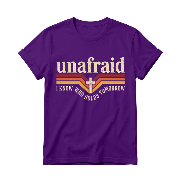 Christianartworkshop Retro-Streifen-T-Shirt mit Kreuz, abgerundetem Saum und Slogan „Unafraid“ für Damen - Lila - 4XL - image 12