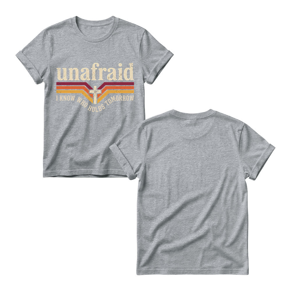 Christianartworkshop Retro-Streifen-T-Shirt mit Kreuz, abgerundetem Saum und Slogan „Unafraid“ für Damen - image 11