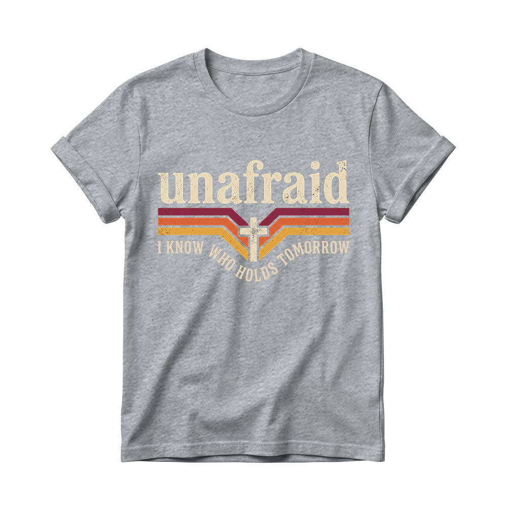 Christianartworkshop Retro-Streifen-T-Shirt mit Kreuz, abgerundetem Saum und Slogan „Unafraid“ für Damen - Grau - 4XL - image 10
