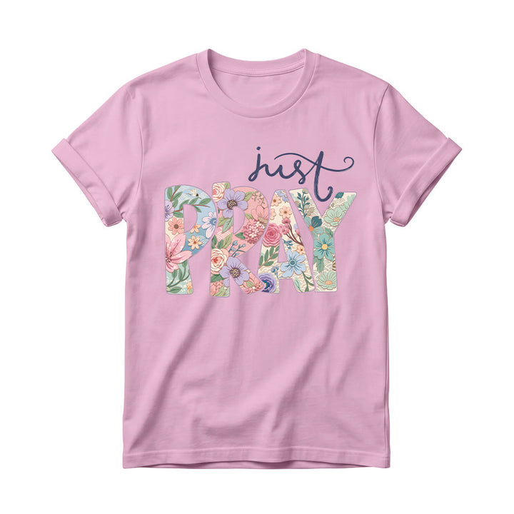 Christianartworkshop Floral Fill Pray Letter Top Cursive Just Women’s Crewnecks T-Shirt - Rosa - 4XL - image 4