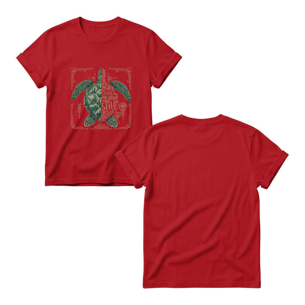 Christianartworkshop Damen-T-Shirt mit Rundhalsausschnitt, verziert mit geometrischem Muster, Meeresschildkröte, verziertem Rand und Psalm-Andachtsspruch - image 15