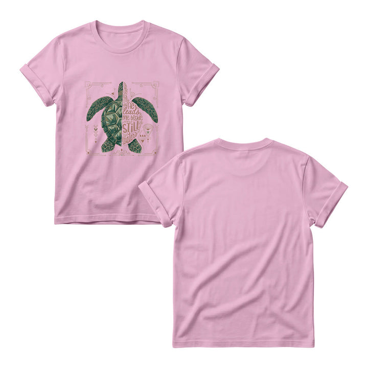 Christianartworkshop Damen-T-Shirt mit Rundhalsausschnitt, verziert mit geometrischem Muster, Meeresschildkröte, verziertem Rand und Psalm-Andachtsspruch - image 5