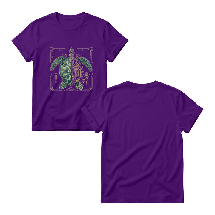 Christianartworkshop Damen-T-Shirt mit Rundhalsausschnitt, verziert mit geometrischem Muster, Meeresschildkröte, verziertem Rand und Psalm-Andachtsspruch - image 13