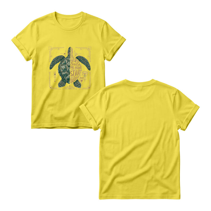 Christianartworkshop Damen-T-Shirt mit Rundhalsausschnitt, verziert mit geometrischem Muster, Meeresschildkröte, verziertem Rand und Psalm-Andachtsspruch - image 9