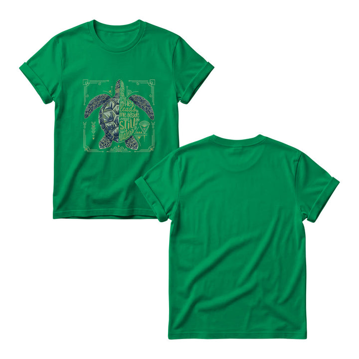 Christianartworkshop Damen-T-Shirt mit Rundhalsausschnitt, verziert mit geometrischem Muster, Meeresschildkröte, verziertem Rand und Psalm-Andachtsspruch - image 17