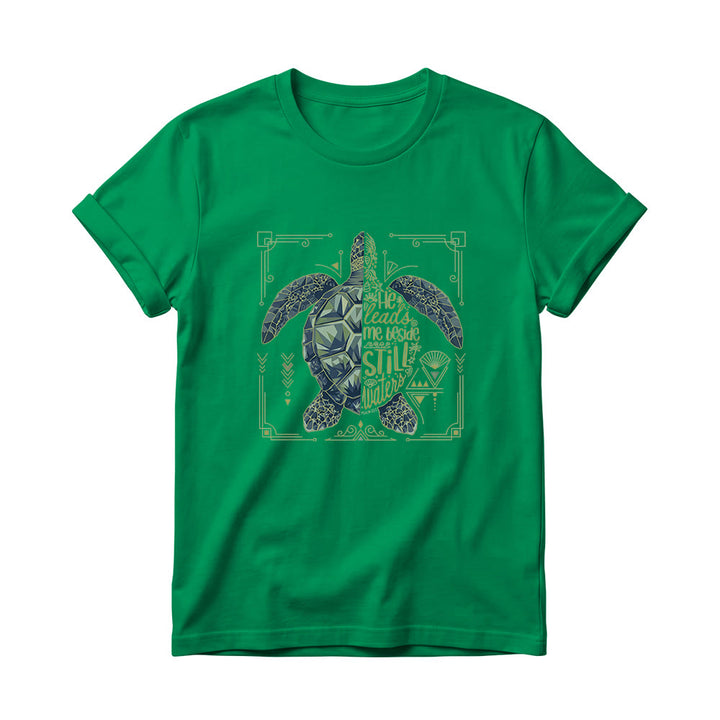 Christianartworkshop Damen-T-Shirt mit Rundhalsausschnitt, verziert mit geometrischem Muster, Meeresschildkröte, verziertem Rand und Psalm-Andachtsspruch - Grün - 4XL - image 16