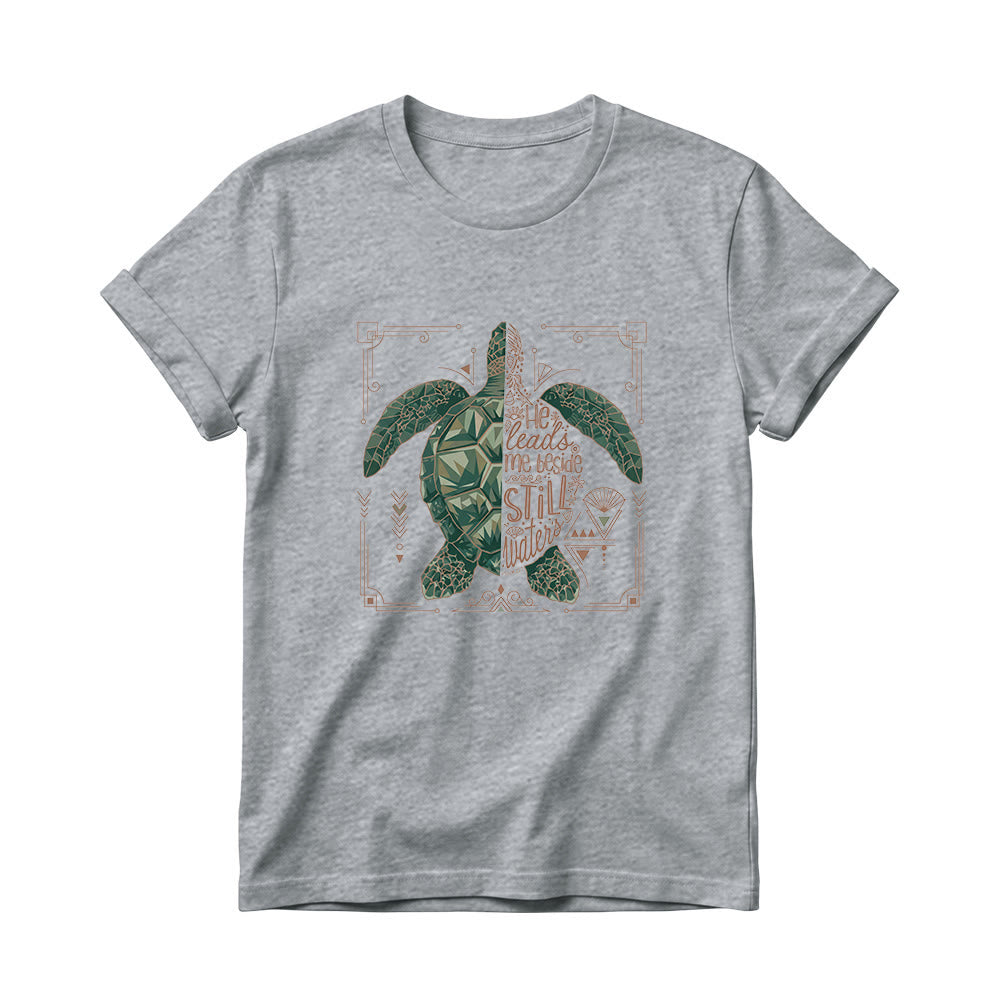 Christianartworkshop Damen-T-Shirt mit Rundhalsausschnitt, verziert mit geometrischem Muster, Meeresschildkröte, verziertem Rand und Psalm-Andachtsspruch - Grau - 4XL - image 10