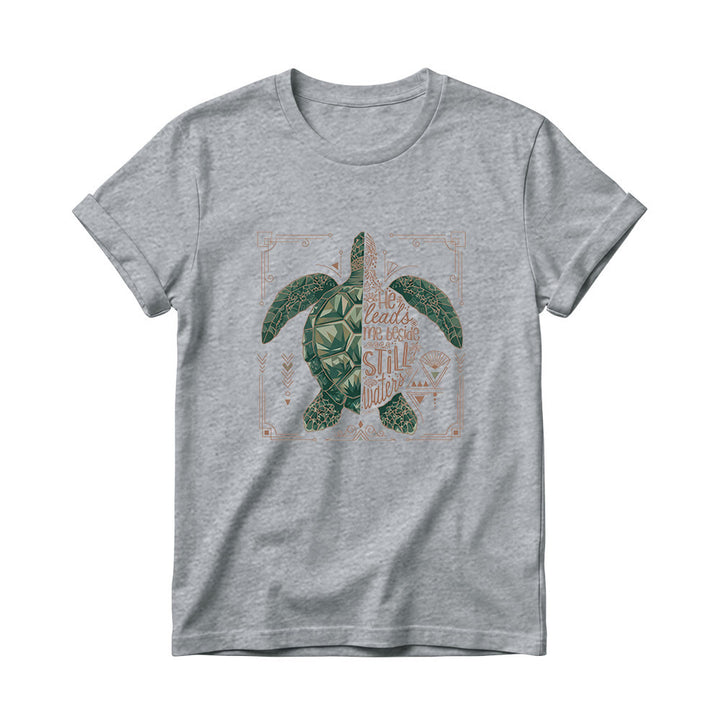 Christianartworkshop Damen-T-Shirt mit Rundhalsausschnitt, verziert mit geometrischem Muster, Meeresschildkröte, verziertem Rand und Psalm-Andachtsspruch - Grau - 4XL - image 10