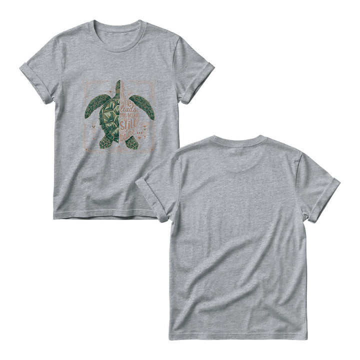 Christianartworkshop Damen-T-Shirt mit Rundhalsausschnitt, verziert mit geometrischem Muster, Meeresschildkröte, verziertem Rand und Psalm-Andachtsspruch - image 11