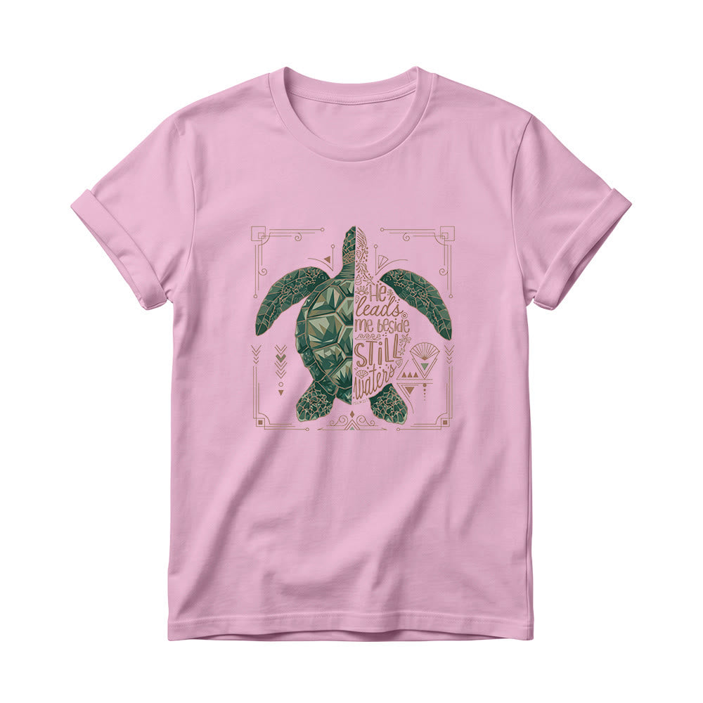 Christianartworkshop Damen-T-Shirt mit Rundhalsausschnitt, verziert mit geometrischem Muster, Meeresschildkröte, verziertem Rand und Psalm-Andachtsspruch - Rosa - 4XL - image 4