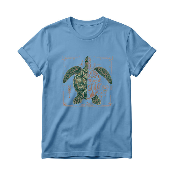 Christianartworkshop Damen-T-Shirt mit Rundhalsausschnitt, verziert mit geometrischem Muster, Meeresschildkröte, verziertem Rand und Psalm-Andachtsspruch - Blau - 4XL - image 0