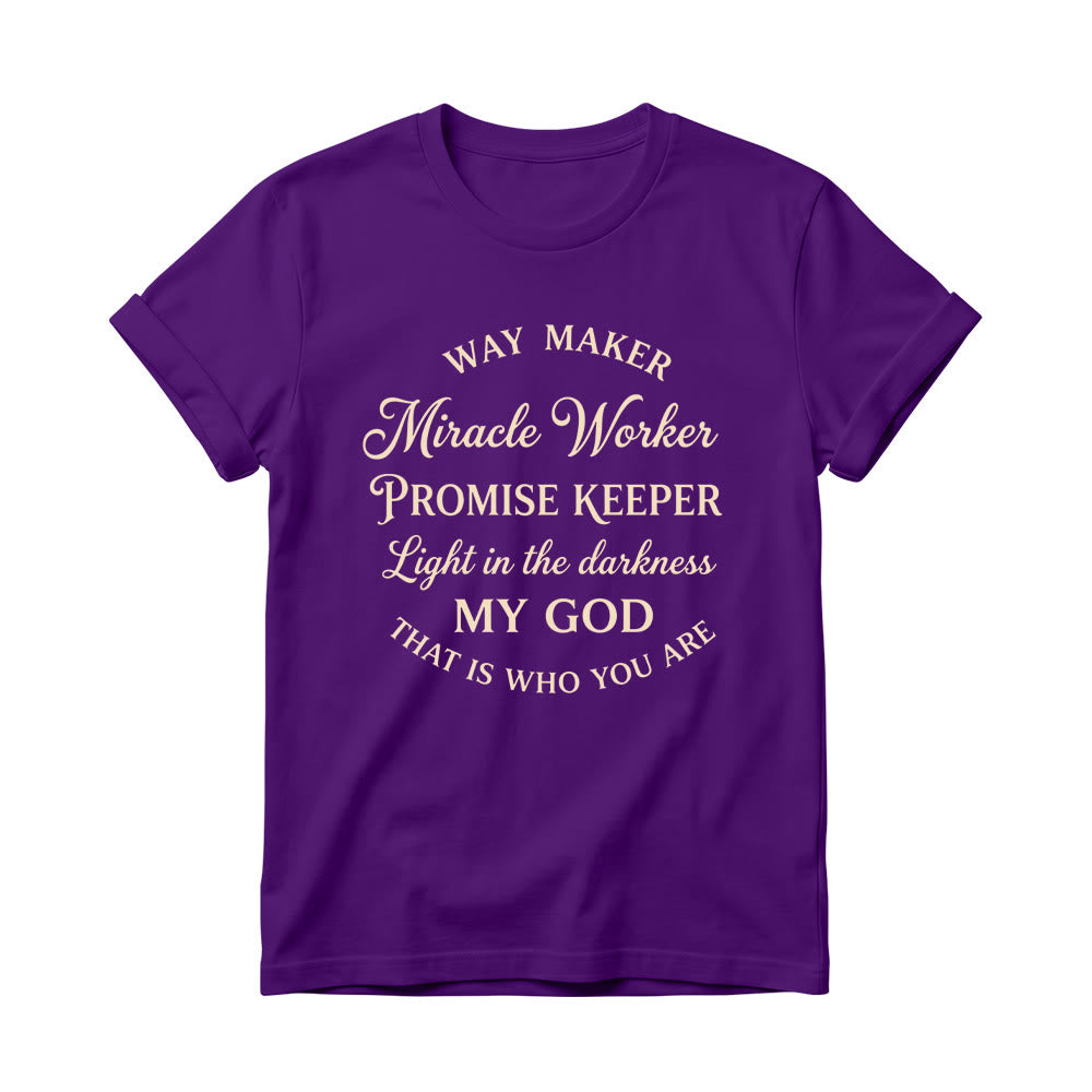 Christianartworkshop Arc Arranged Way Maker Miracle Worker Vintage Curly Script Damen-T-Shirt mit Rundhalsausschnitt - Lila - 4XL - image 0