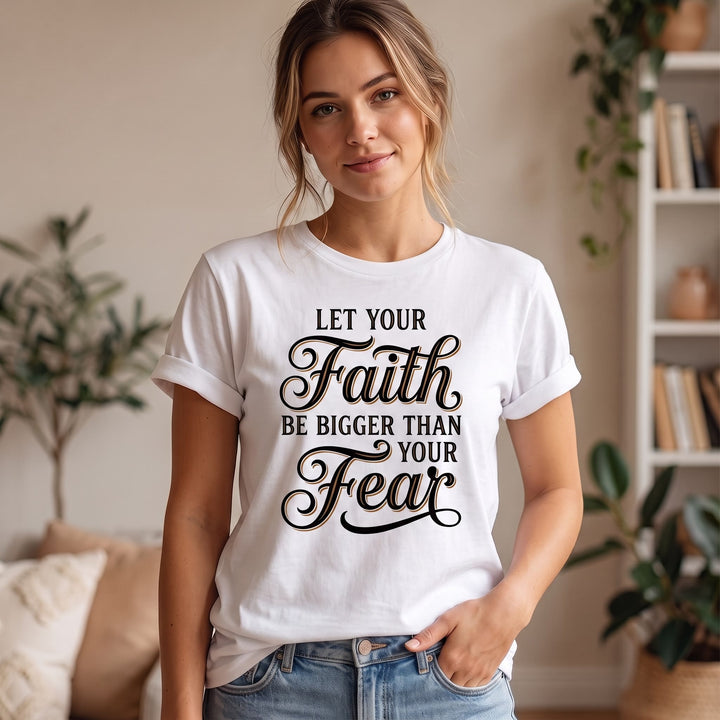 Christianartworkshop Dekoratives, geschwungenes Schlüsselmotiv mit Schriftzug „Glaube & Angst“ – Lässiges Damen-T-Shirt mit Rundhalsausschnitt - image 1