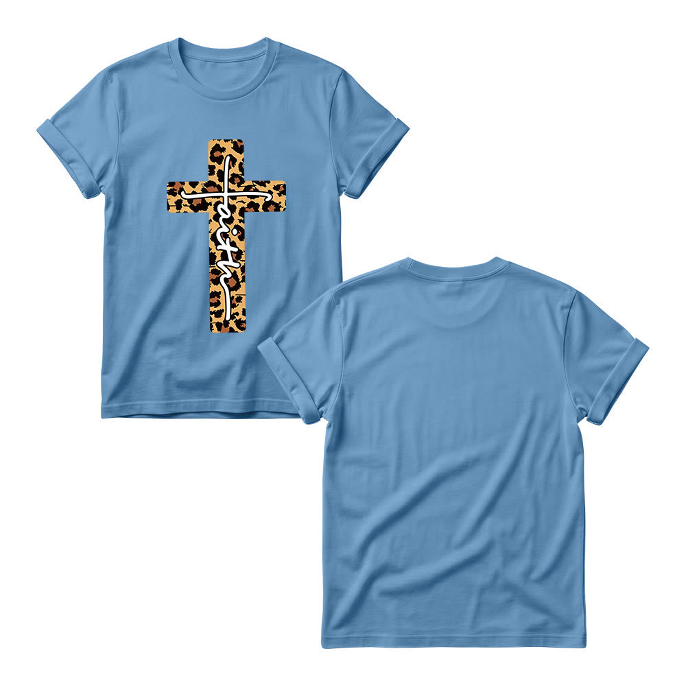 Christianartworkshop Leopardenmuster-T-Shirt mit handgeschriebenem Buchstaben „Glaube“ und vertikalem Kreuz – Damen-Rundhals-Shirt - image 7