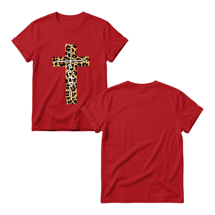 Christianartworkshop Leopardenmuster-T-Shirt mit handgeschriebenem Buchstaben „Glaube“ und vertikalem Kreuz – Damen-Rundhals-Shirt - image 15