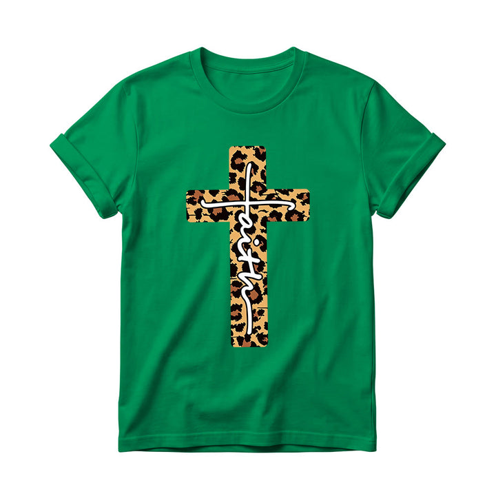 Christianartworkshop Leopardenmuster-T-Shirt mit handgeschriebenem Buchstaben „Glaube“ und vertikalem Kreuz – Damen-Rundhals-Shirt - Grün - 4XL - image 16