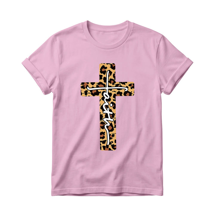Christianartworkshop Leopardenmuster-T-Shirt mit handgeschriebenem Buchstaben „Glaube“ und vertikalem Kreuz – Damen-Rundhals-Shirt - Rosa - 4XL - image 10