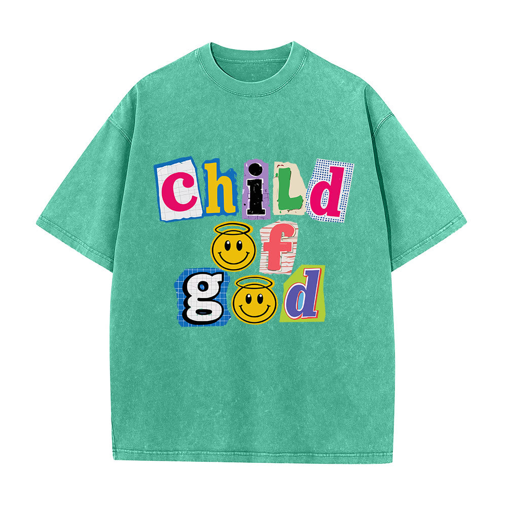 Christianartworkshop T-Shirt mit ausgeschnittenem Collage-Motiv, Smiley-Gesicht und Aufdruck „Kind Gottes“, gewaschenes Vorderteil - Grün - 5XL - image 5