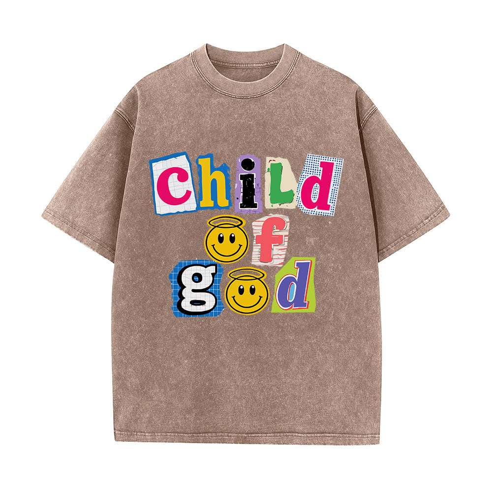 Christianartworkshop T-Shirt mit ausgeschnittenem Collage-Motiv, Smiley-Gesicht und Aufdruck „Kind Gottes“, gewaschenes Vorderteil - Braun - 5XL - image 2