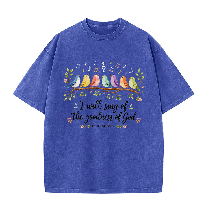 Christianartworkshop Ast, sitzende Singvögel, musikalische Note, Blumenmotiv, Psalm 89,1, Anbetung, gewaschenes T-Shirt - Blau - 5XL - image 5
