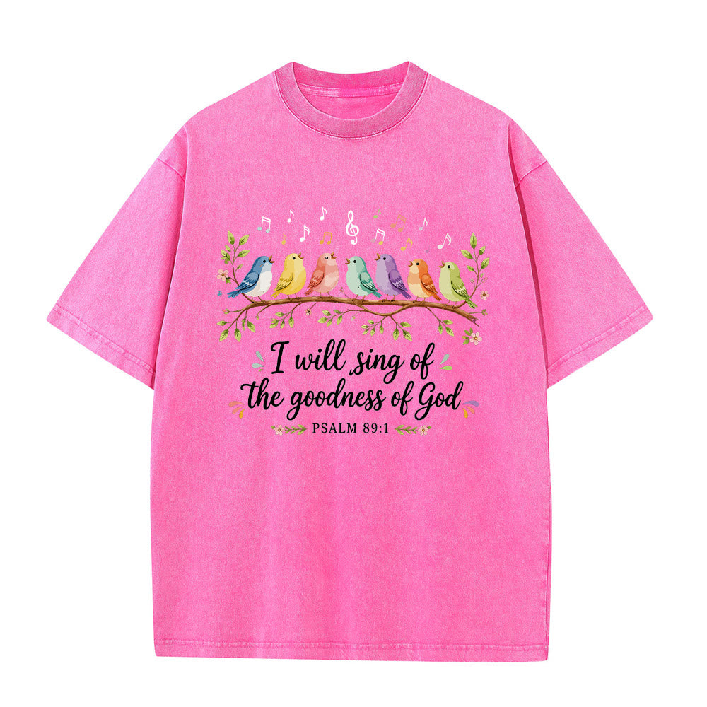 Christianartworkshop Ast, sitzende Singvögel, musikalische Note, Blumenmotiv, Psalm 89,1, Anbetung, gewaschenes T-Shirt - Rosa - 5XL - image 7