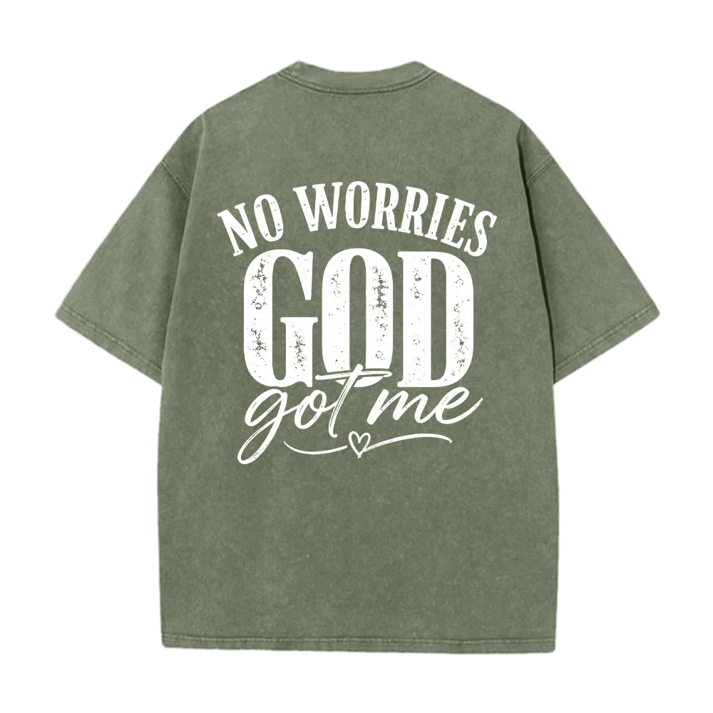 Christianartworkshop Linke Brust: Unafray Kreuzakzent; Rückseite: No Worries God Got Me Herzdetail; gewaschenes T-Shirt - image 26