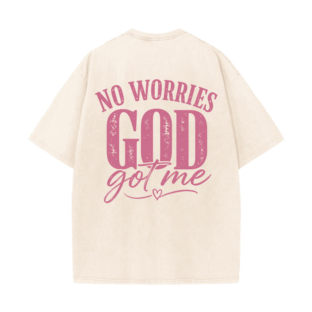 Christianartworkshop Linke Brust: Unafray Kreuzakzent; Rückseite: No Worries God Got Me Herzdetail; gewaschenes T-Shirt - image 17